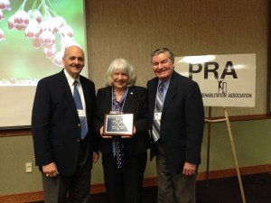 Lori Bruch, Ed.D., Rehabilitation Counseling Program director at the University of Scranton and Past President of PRA, receives the Pennsylvania Rehabilitation Association’s (PRA) 2013 Ralph N. Pacinelli Leadership Award. From left: Dr. Pacinelli, Dr. Bruch and longtime mentor Dr. Stanley Irzinski.